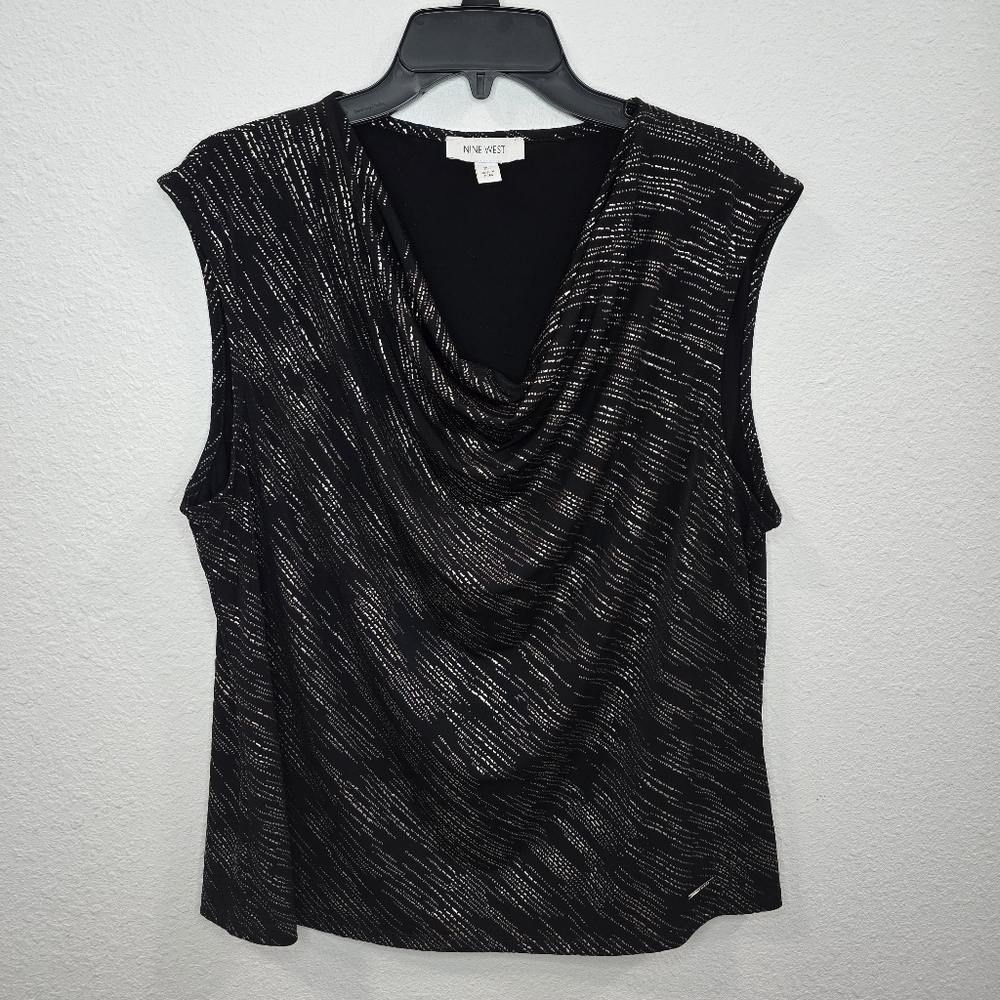 Nine West  Womens Sleveles Metallic Cowlneck Top Size Xl